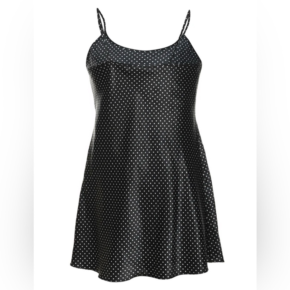 Vintage Y2K Sexy Satin Dotted  Black & White Gown Baby Doll Slit Dress L - Picture 2 of 13